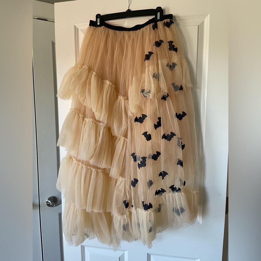 Cream Tulle Skirt with Black Bat Accents